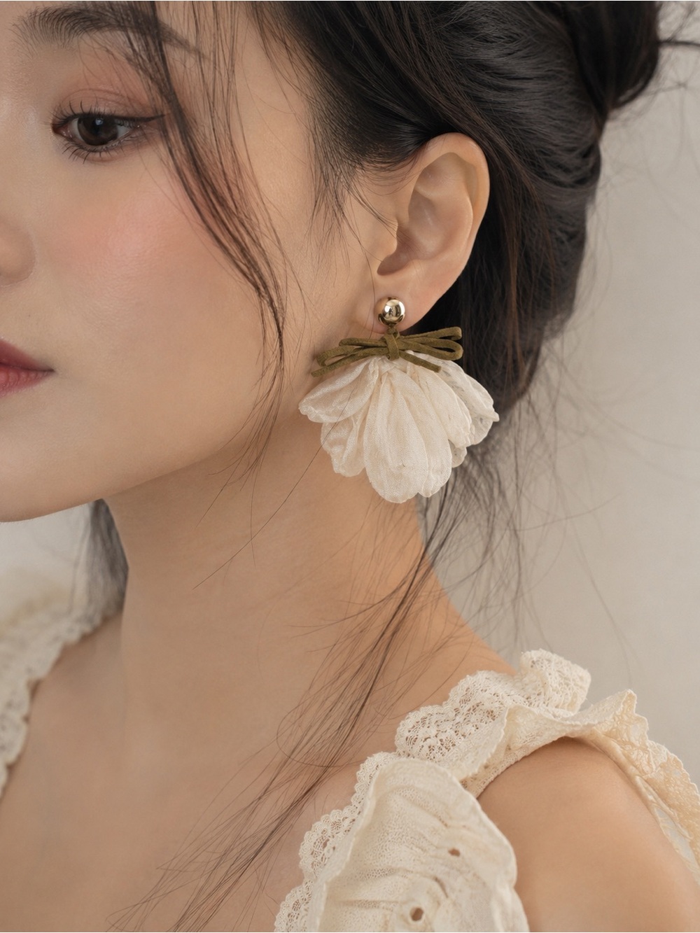 Ivory Floral Statement Flower Earrings NWT